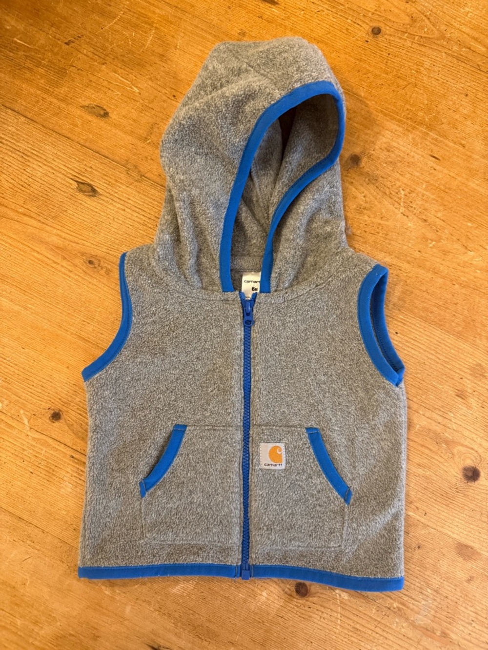 Carhartt Kids Gray Fleece Hooded Vest with Blue Trim